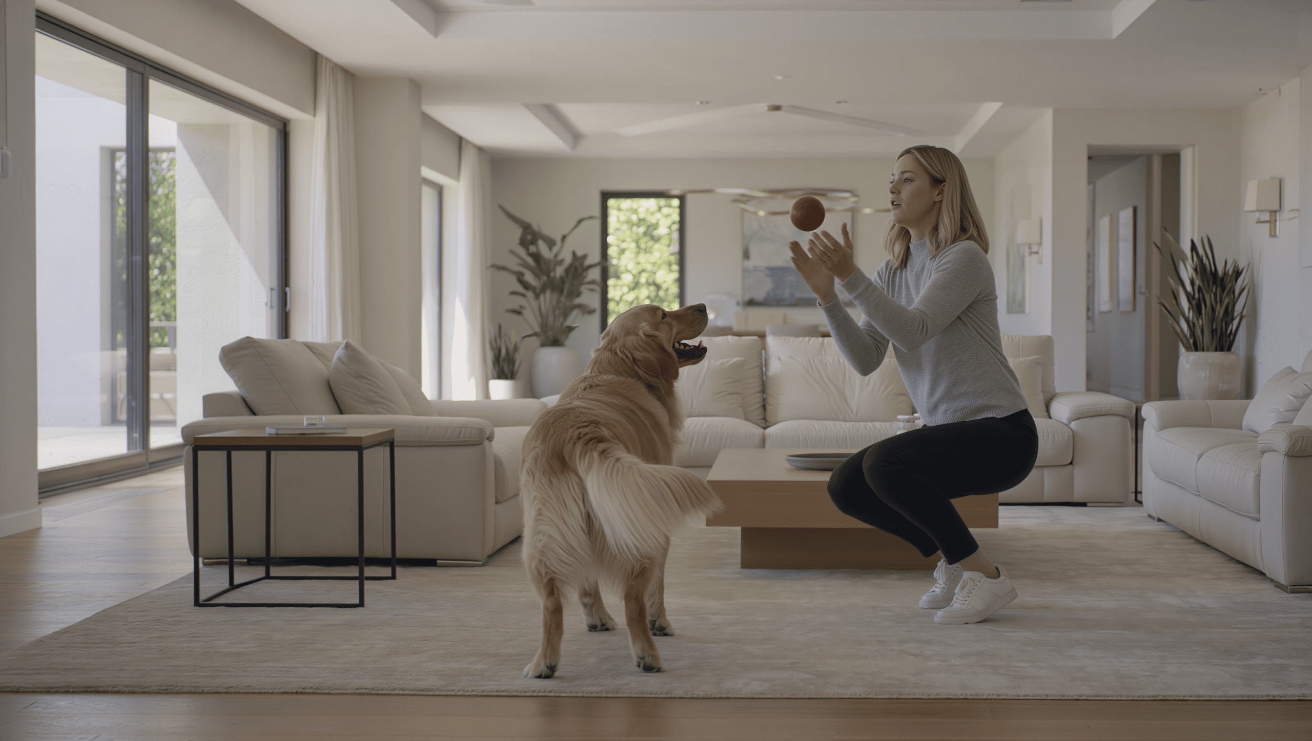 Caregiver playing with a dog